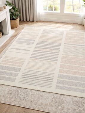❤️ So Soft Gray and White Door Mat with Modern Accents